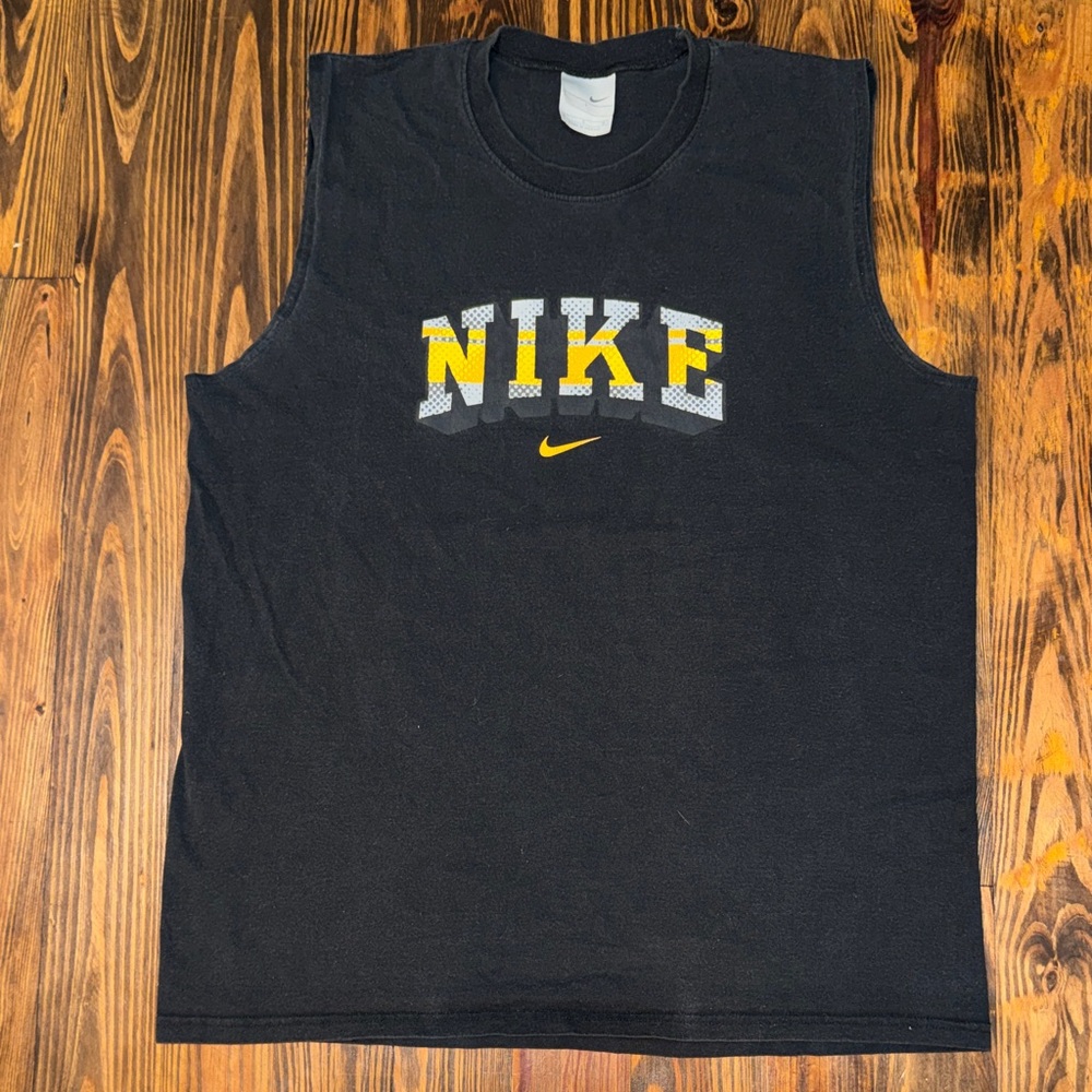 Nike Black 100% Cotton Gray & Yellow Logo Tank Top